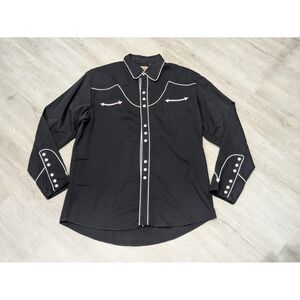 Scully Shirt Mens Large Black Western Cowboy Pearl Snap Long Sleeve Arrow Piping